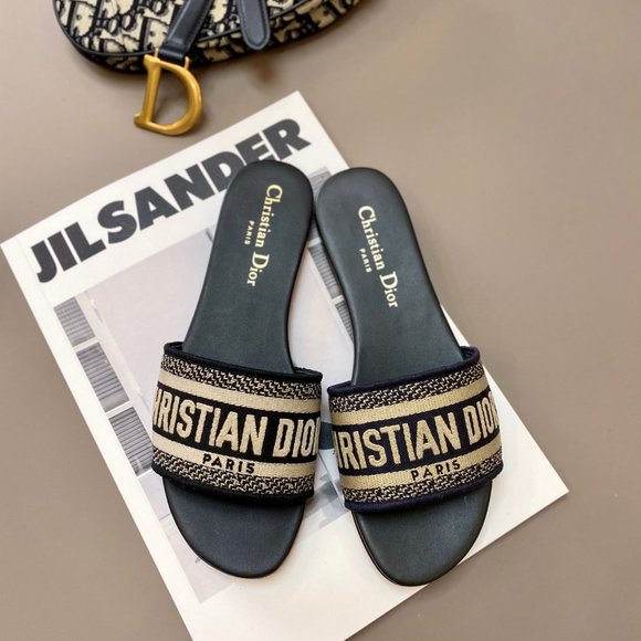 DWAY SLIDE Black Embroidered Cotton Slide Slippers - Picture 3 of 9